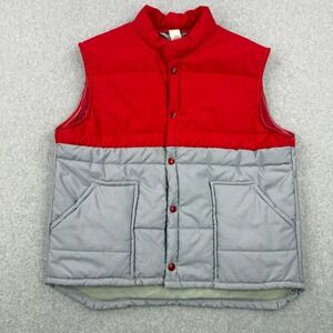 Vintage Swingster Puffer Vest Mens Large Red Gray Snap Button Made in USA